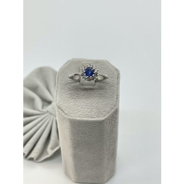 Fehérarany zafír gyűrű gyémánttal